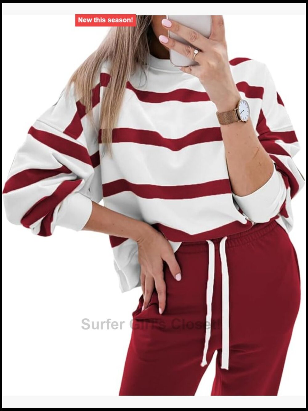 Striped Workout Set Two Piece Tracksuit Oversized Top and Jogger Pants Lounge